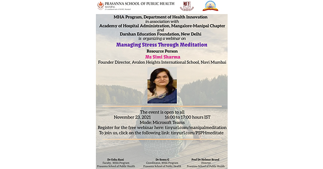 Webinar on "Managing Stress Through Meditation": November 23, 2021 