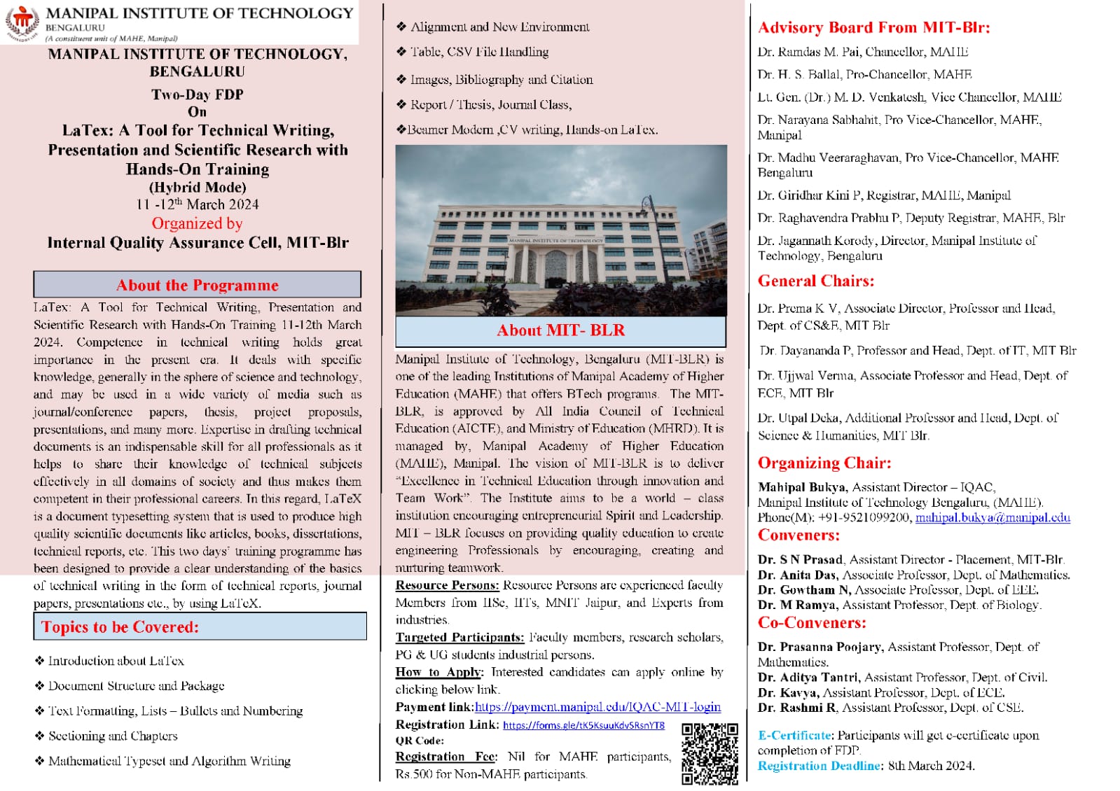 Two-Day FDP On LaTex: A Tool for Technical Writing, Presentation and Scientific Research with Hands-On Training